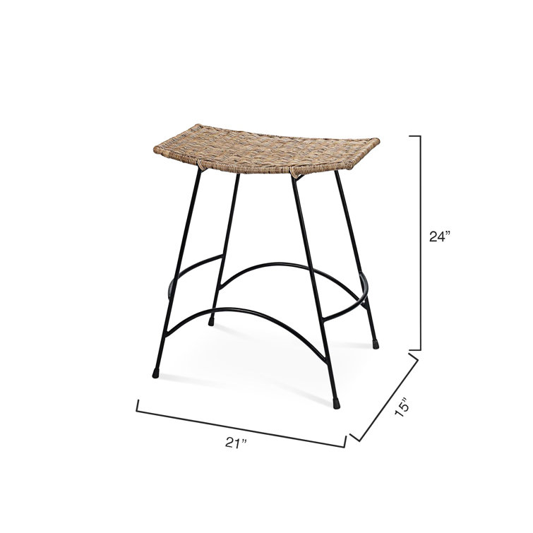 Black Metal and Woven Rattan Backless Counter Stool