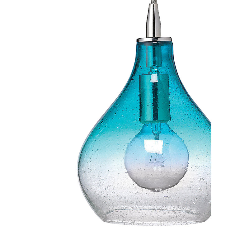 Small Aqua Seeded Glass Pendant Light with Silver Finish