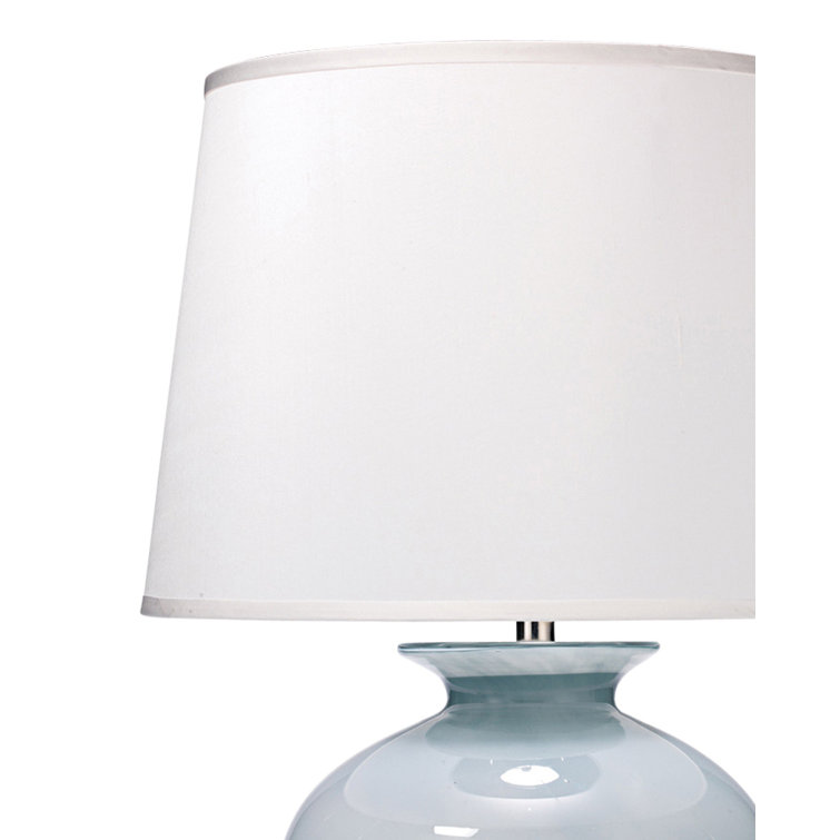 Cornflower Blue Glass Table Lamp with White Silk Shade