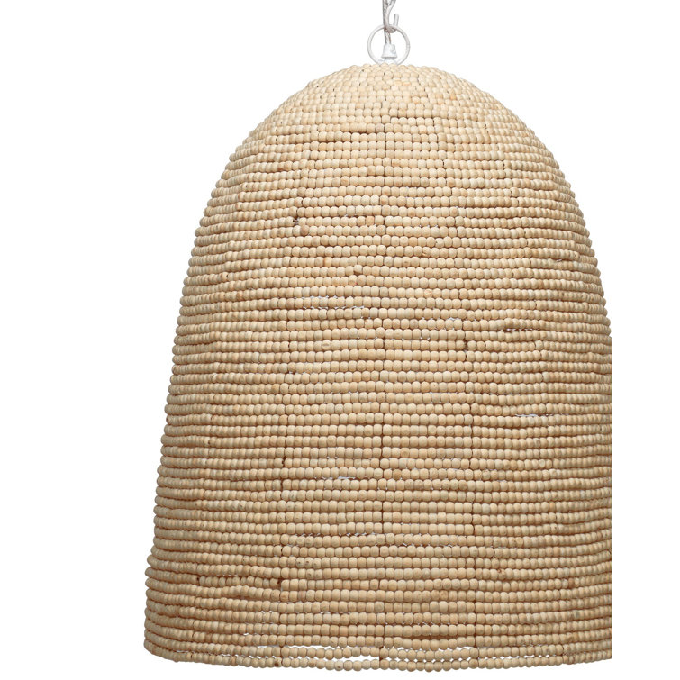 Elysian Off-White Bowl Pendant with Mango Wood Beads and E26 Bulb