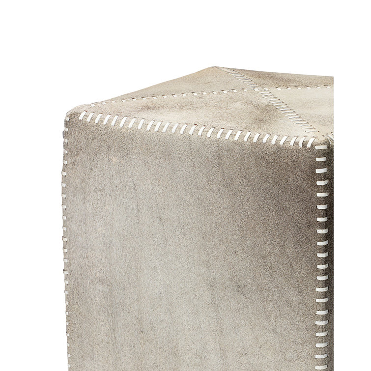 Cross Stitch Tufted Gray Hide Leather Cube Ottoman