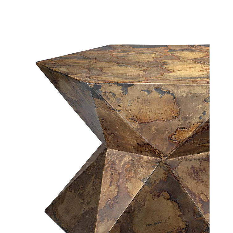 Small Multi-Color Brass Hexagon Faceted Side Table