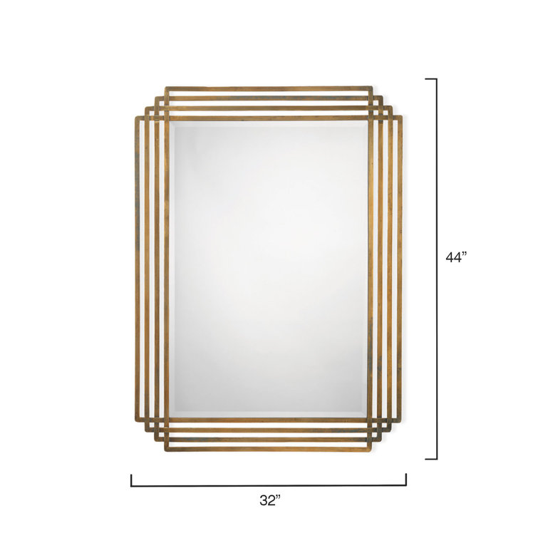 Antique Brass Rectangular Wall Mirror with Geometric Frame