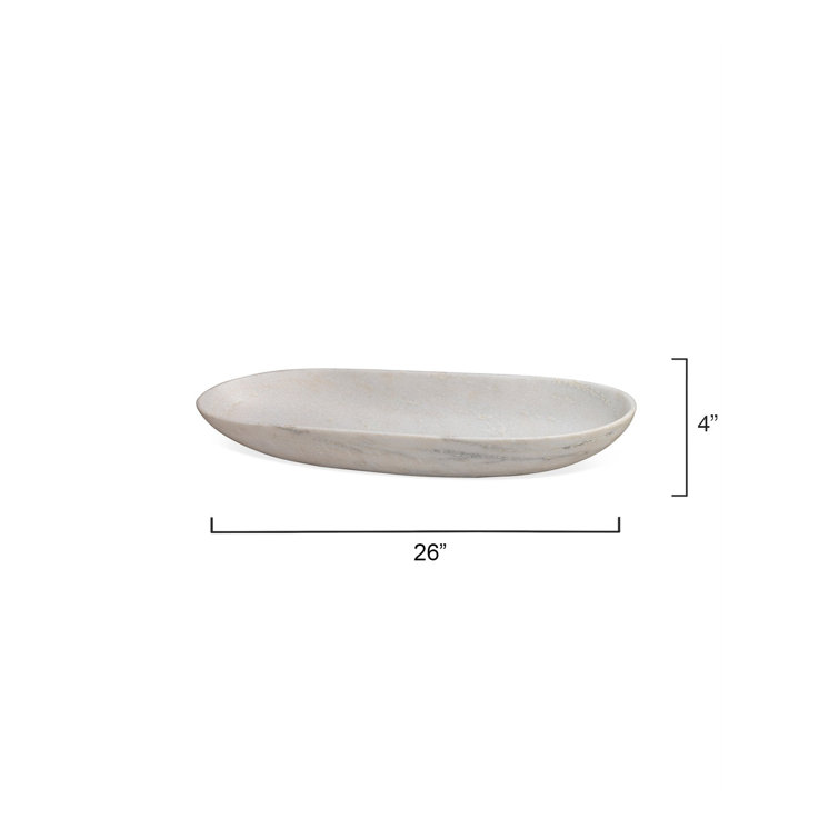 Handcrafted White Marble Oval Decorative Bowl