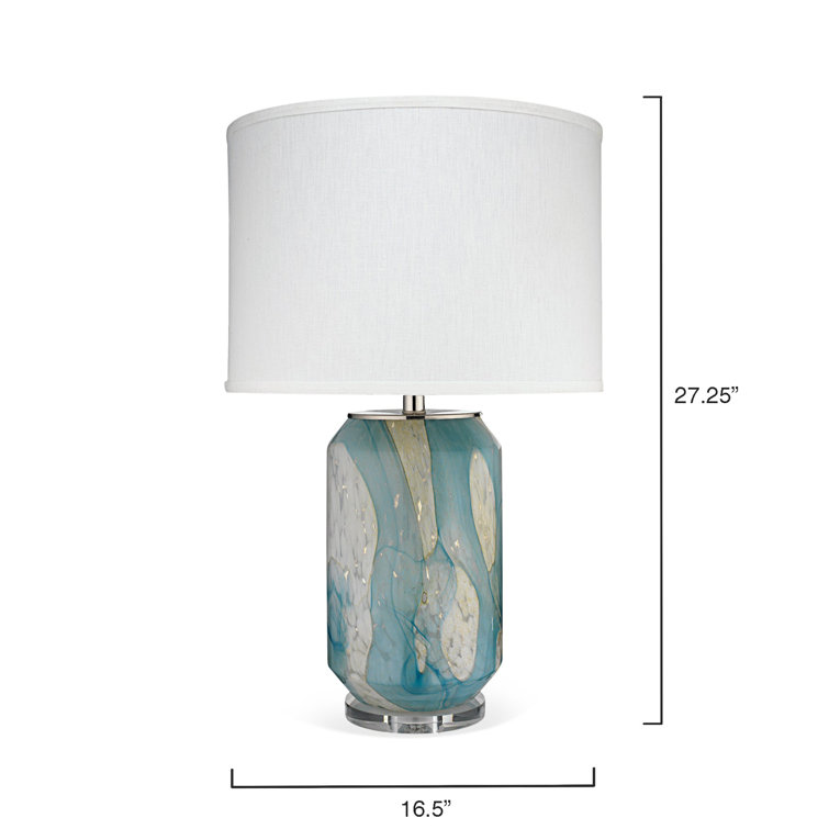 Pale Blue Blown Glass Table Lamp with Linen Shade