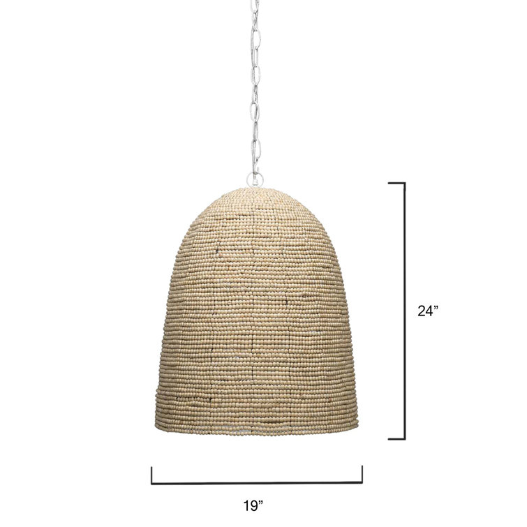 Elysian Off-White Bowl Pendant with Mango Wood Beads and E26 Bulb