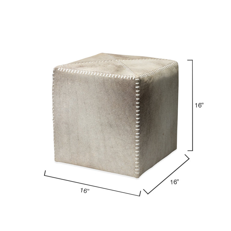 Cross Stitch Tufted Gray Hide Leather Cube Ottoman