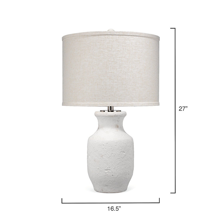 Gilbert 27" Textured Matte White Ceramic Table Lamp with Grasscloth Shade