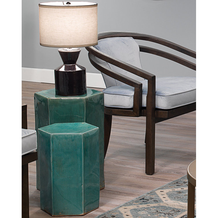 Hexagon Porto Drum Side Table in Taupe Ceramic