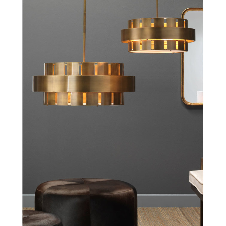 Orbit Antique Brass 4-Light 30" Drum Chandelier with Acrylic Diffuser