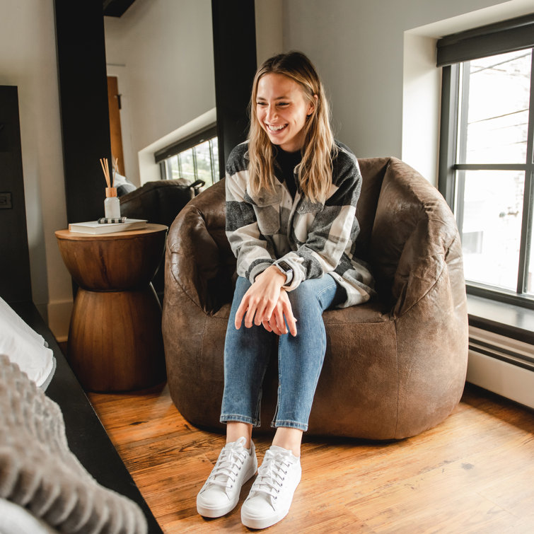 Espresso Vegan Leather Large Bean Bag Chair with Structured Back