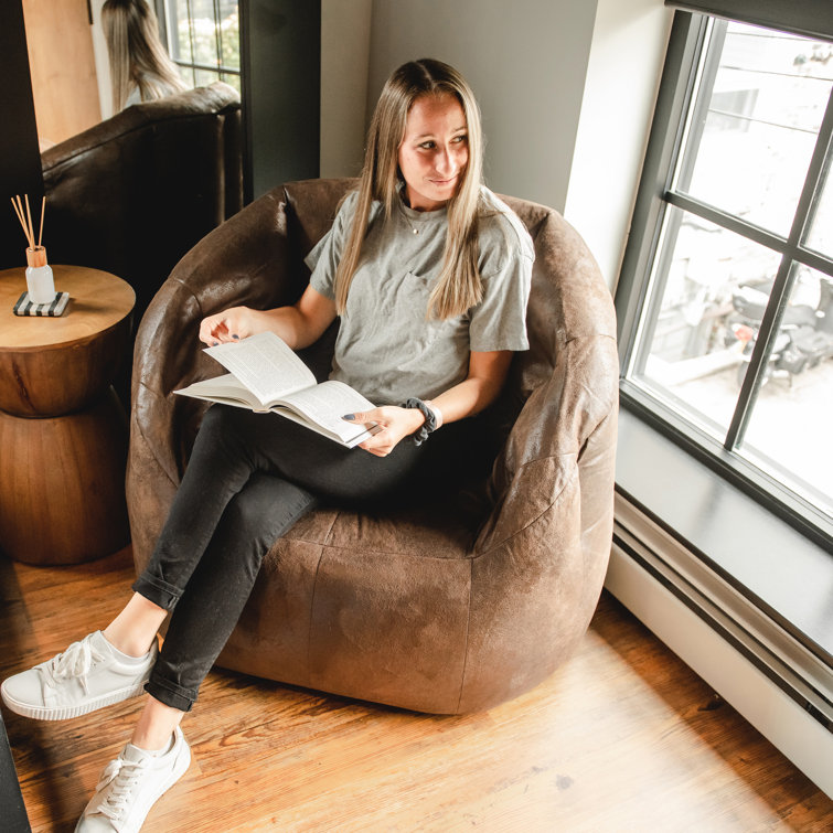 Espresso Vegan Leather Large Bean Bag Chair with Structured Back