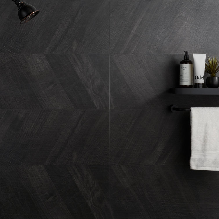 Auburn Chevron 24x48 Matte Black Porcelain Floor and Wall Tile