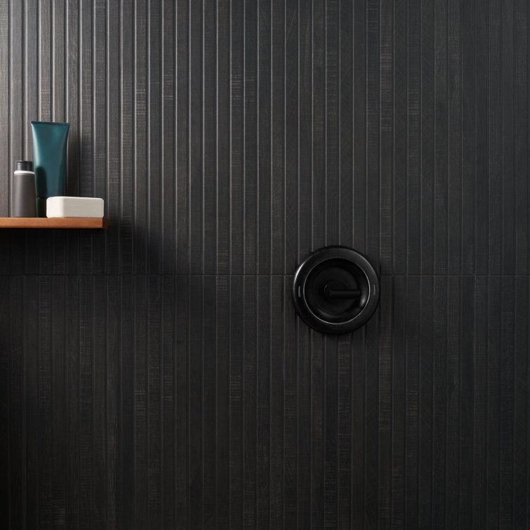 Black Ribbed Porcelain Large Format Wall Tile 24x48