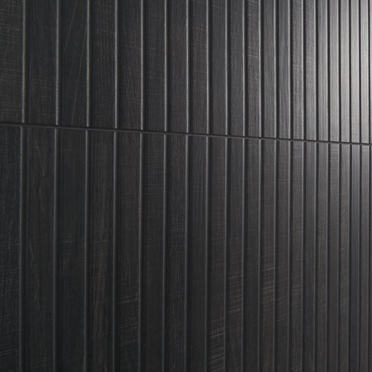 Black Ribbed Porcelain Large Format Wall Tile 24x48
