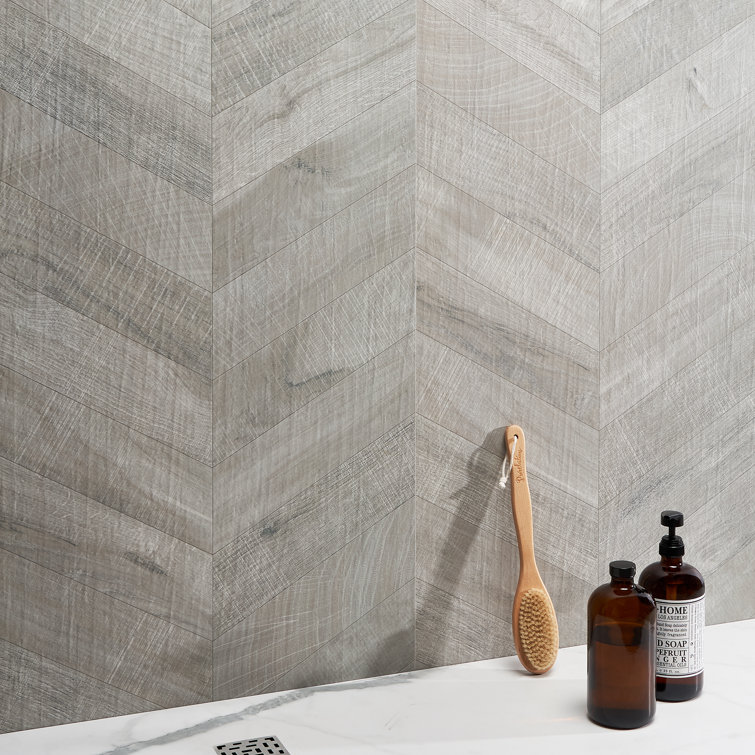 Auburn Chevron Gray 24 in. x 48 in. Matte Porcelain Floor and Wall Tile