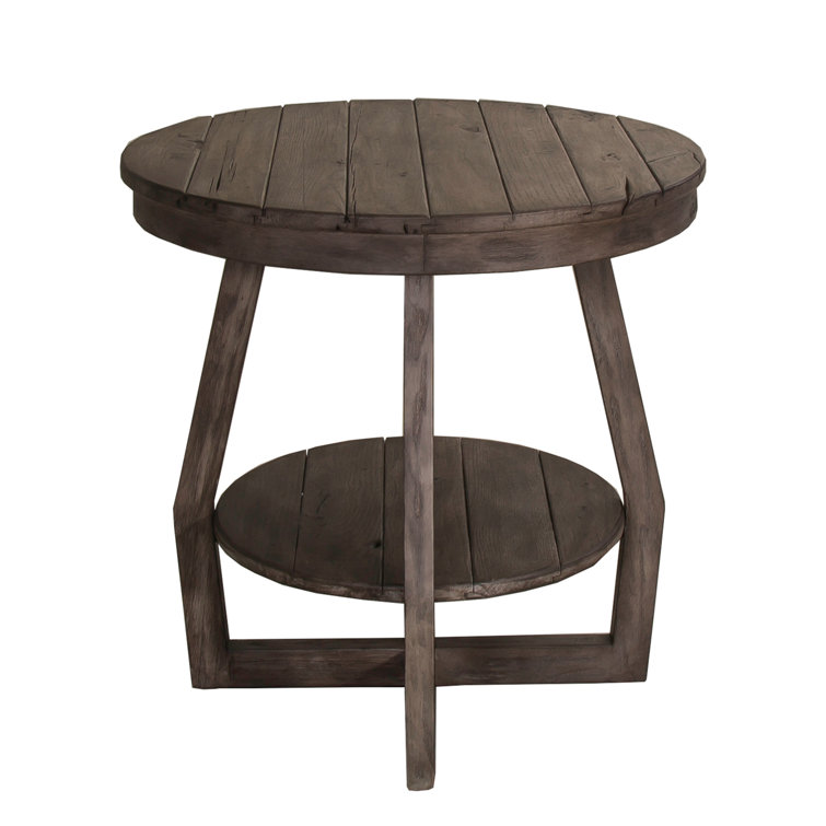 26" Brown Wood and Metal Round End Table
