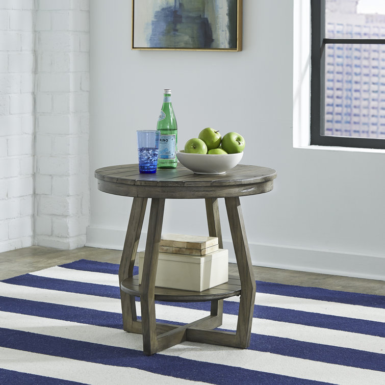 26" Brown Wood and Metal Round End Table