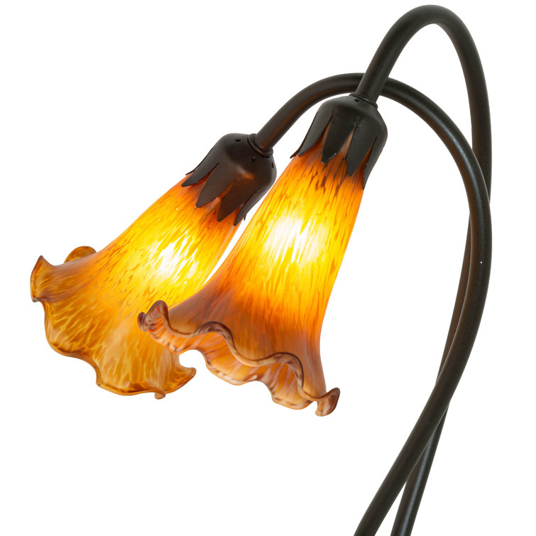 Amber Tiffany Pond Lily 2-Light Accent Lamp in Mahogany Bronze