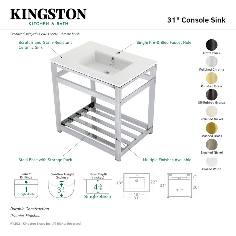 White Ceramic Console Sink with Brushed Nickel Steel Base