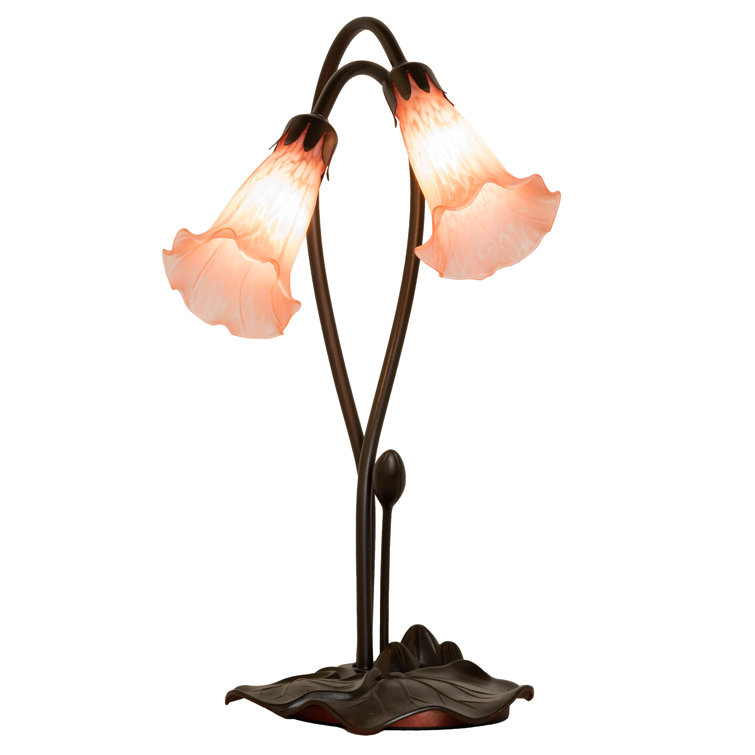 Pink Stained Glass 2-Light Bronze Table Lamp
