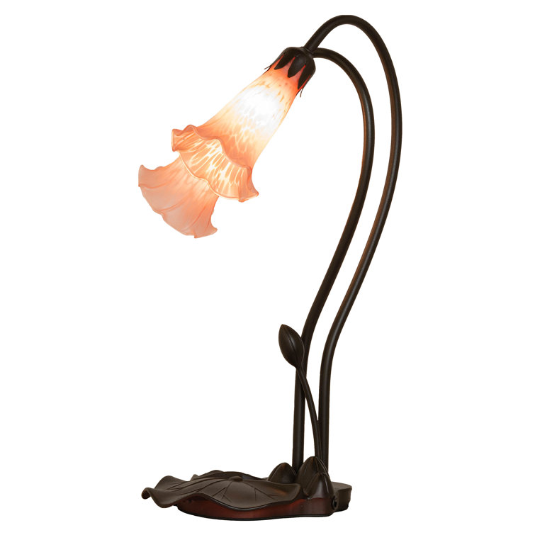 Pink Stained Glass 2-Light Bronze Table Lamp