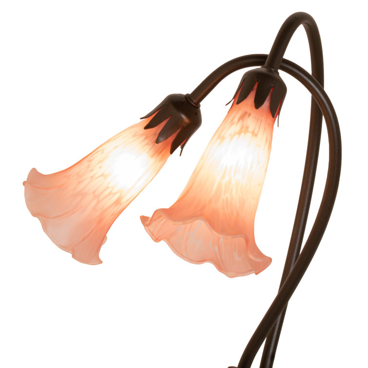 Pink Stained Glass 2-Light Bronze Table Lamp