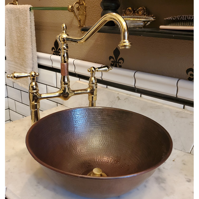 14" Round Hand-Hammered Aged Copper Vessel Sink