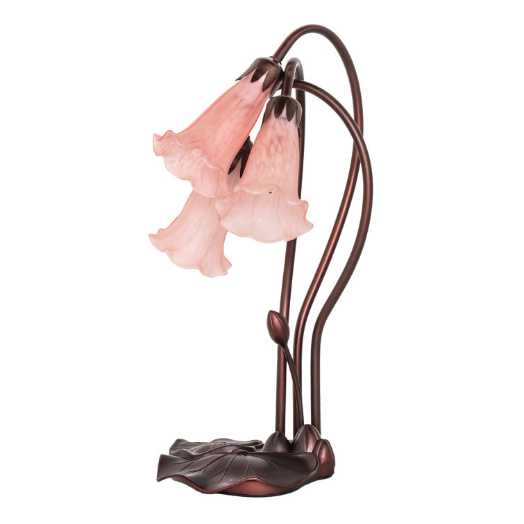 16" Pink Stained Glass 3-Light Lily Accent Lamp