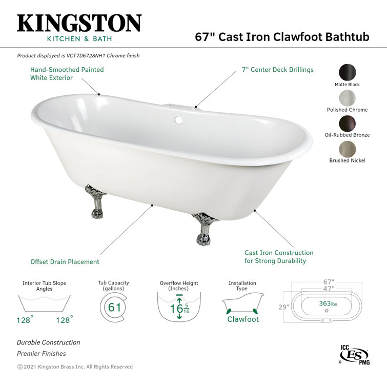 White Cast Iron Double Slipper Clawfoot Tub with Polished Chrome Feet