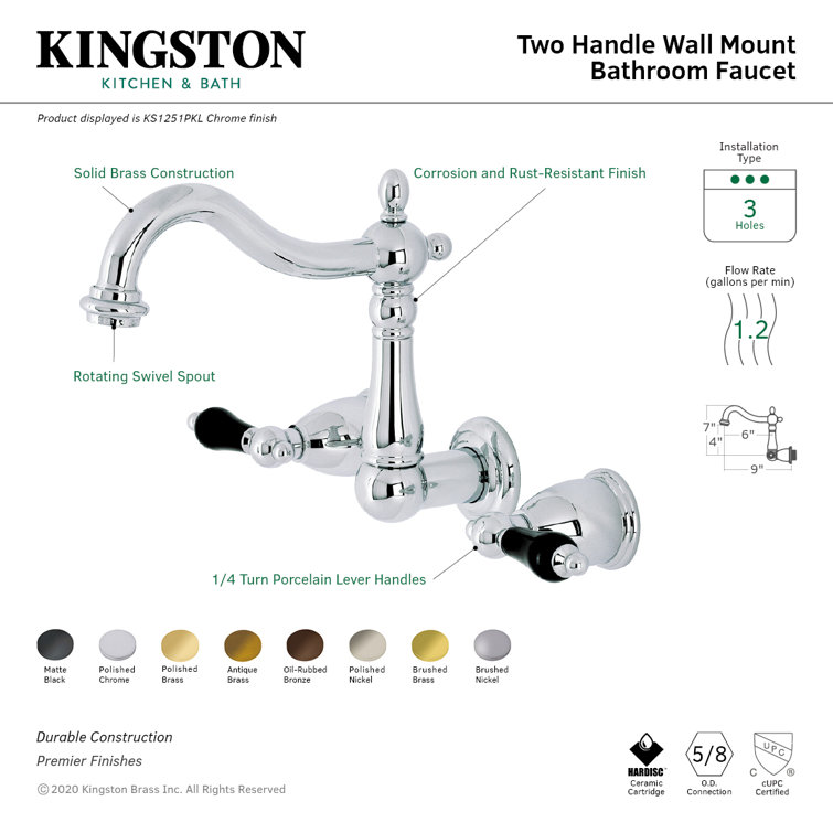 Duchess Polished Chrome Two-Handle Wall Mount Bathroom Faucet