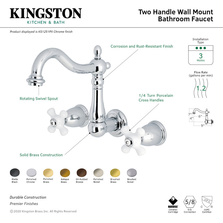 Heritage Polished Nickel 8-Inch Wall Mount Bathroom Faucet