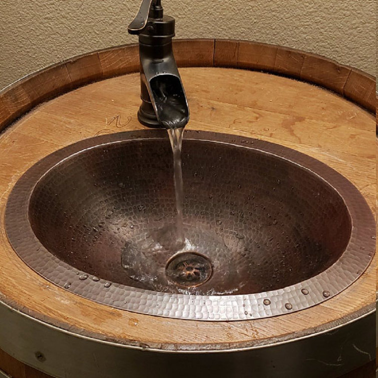 16" Hand-Hammered Oval Copper Dual Mount Bathroom Sink