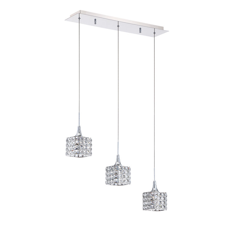Elegant Chrome and Crystal 3-Light Mini Pendant Bar