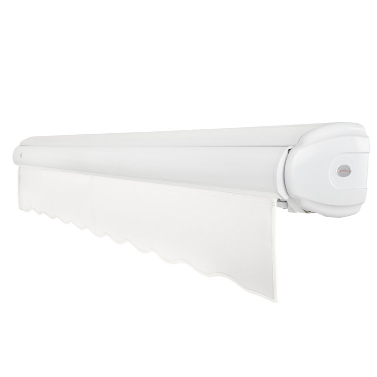 Off-White Acrylic Motorized Retractable Patio Awning with Steel Frame