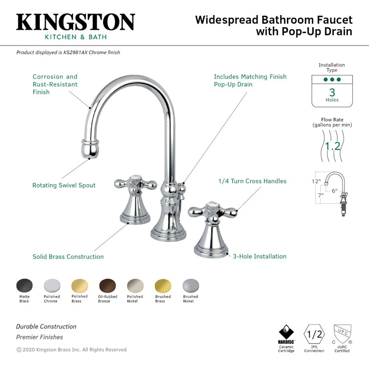 Governor Polished Chrome Widespread Bathroom Faucet with Brass Pop-Up
