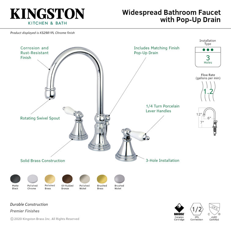 Polished Brass Widespread Bathroom Faucet with Lever Handles