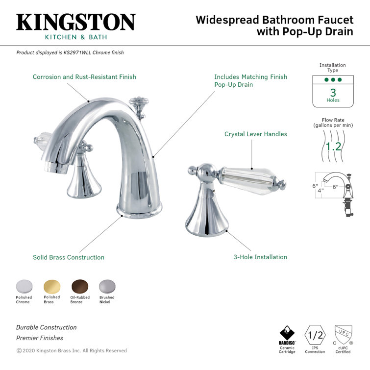 Chrome Widespread Lavatory Faucet with Crystal Lever Handles