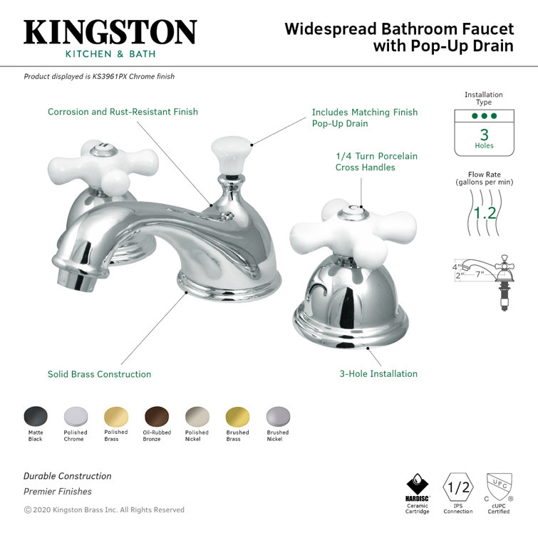 Matte Black and White Widespread Bathroom Faucet with Drain Assembly