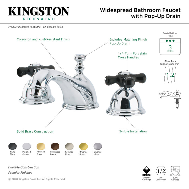 Brushed Nickel Traditional Widespread Bathroom Faucet with Drain Assembly