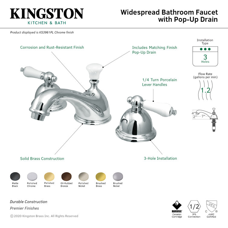 Polished Nickel Traditional Widespread Bathroom Faucet with Drain Assembly
