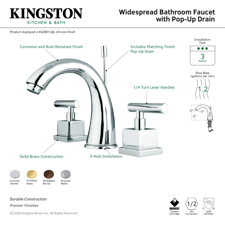 Polished Chrome Modern Widespread Bathroom Faucet with Drain