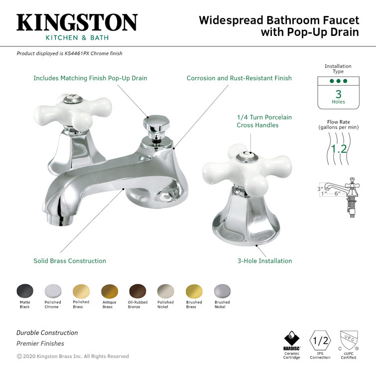 Metropolitan Antique Brass Widespread Bathroom Faucet with Porcelain Cross Handles