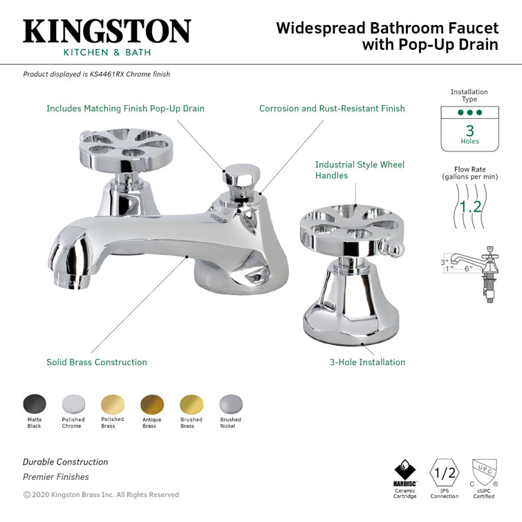 Matte Black Brass Widespread Bathroom Faucet with Pop-Up Drain