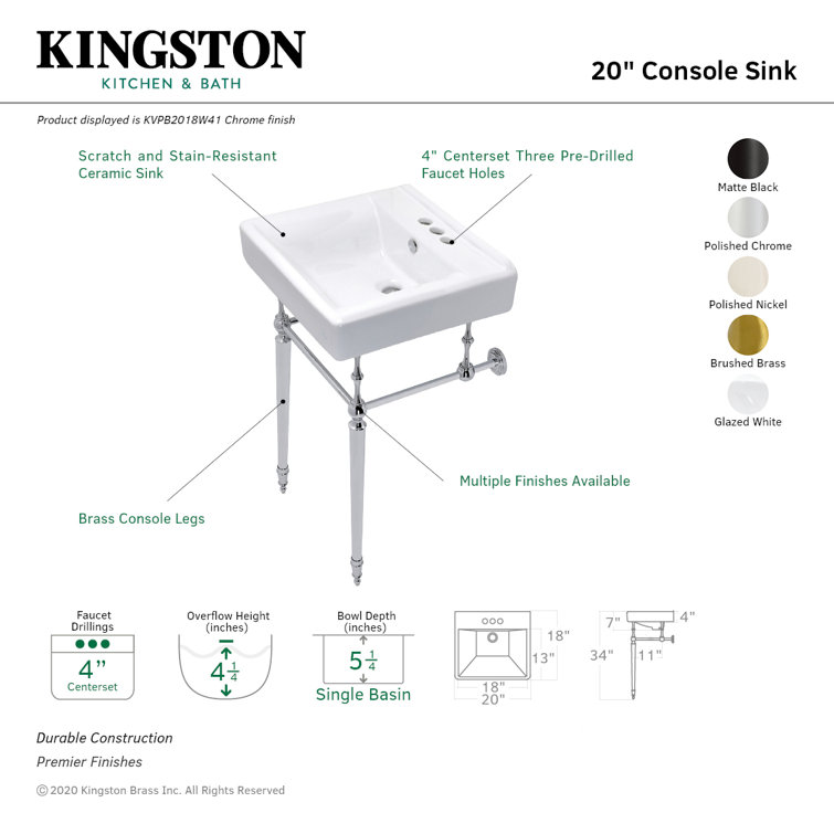 Edwardian White Ceramic Console Sink with Brass Legs