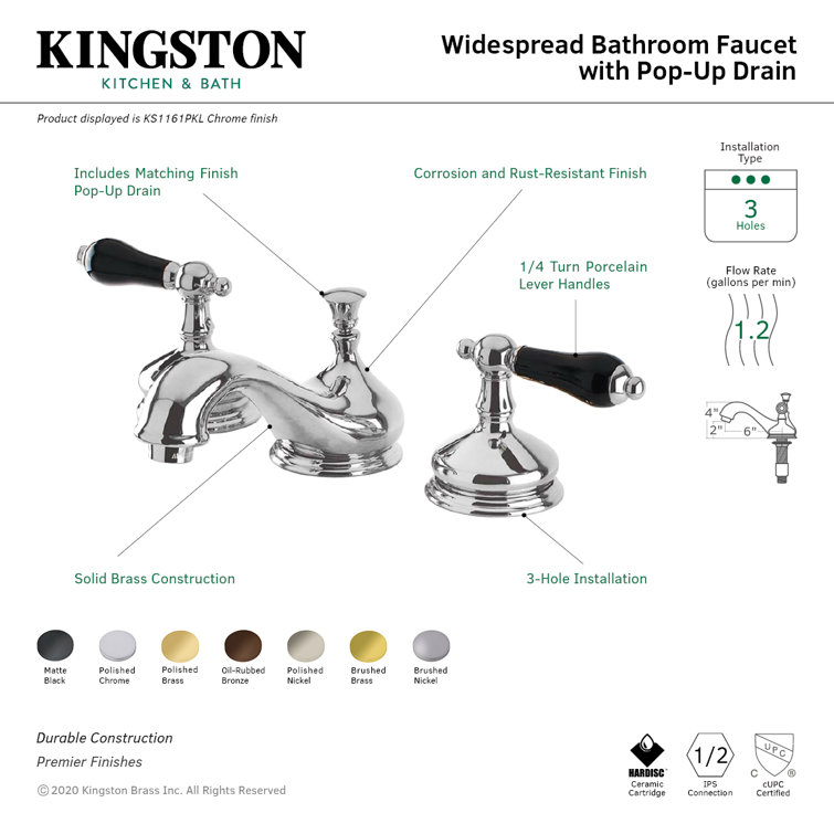 Duchess Brushed Nickel Widespread Bathroom Faucet with Porcelain Handles