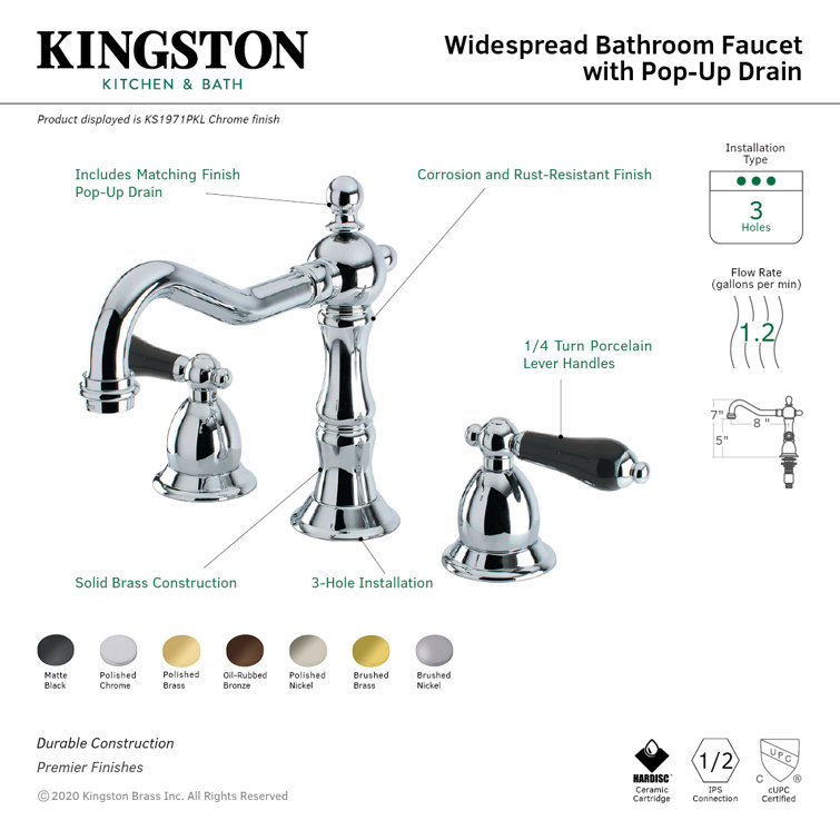 Duchess Polished Chrome Widespread Bathroom Faucet with Porcelain Handles