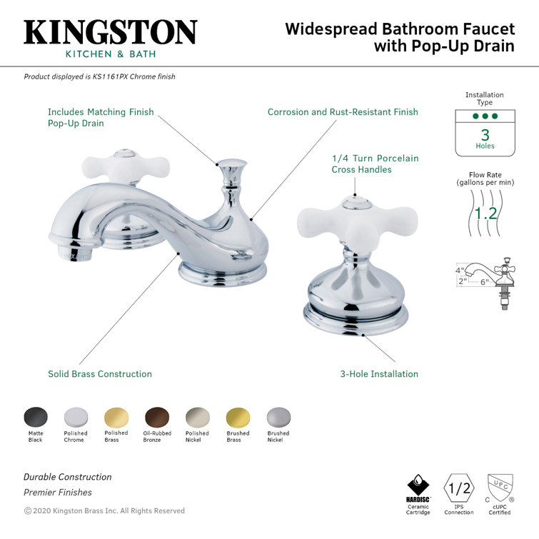 Heritage Polished Chrome Dual-Cross Handle Widespread Bathroom Faucet