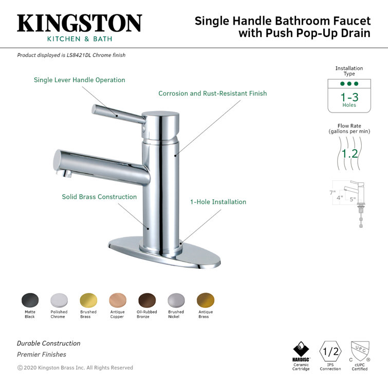 Brushed Brass Single-Handle Bathroom Faucet with Push Pop-Up