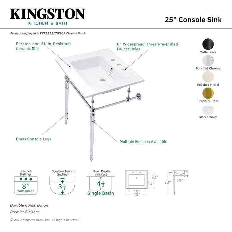 Edwardian 25-Inch White Ceramic Console Sink with Brass Legs